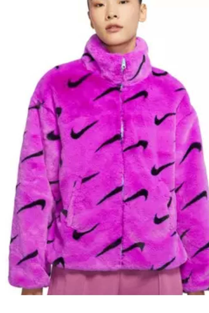 Nike Women's Sportswear Printed Faux Fur Jacket-Purple